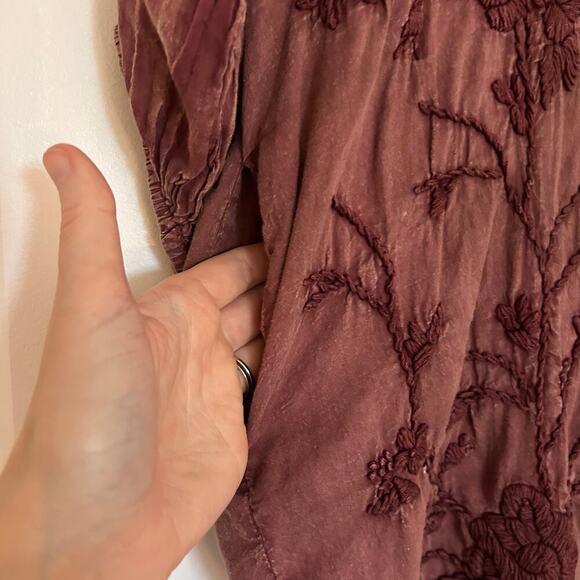 Kyla Seo Anthropologie Embroidered Shirt Dress Women’s Small Burgundy Bohemian - Picture 7 of 12